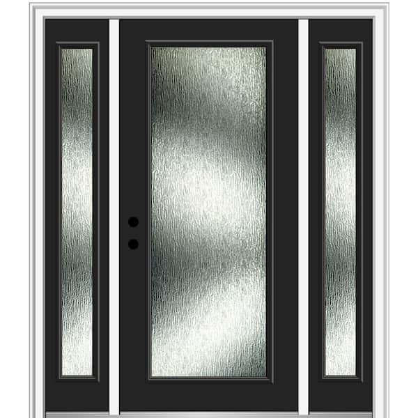 MMI DOOR 60 in. x 80 in. Right-Hand Inswing Rain Glass Black Fiberglass Prehung Front Door on 4-9/16 in. Frame