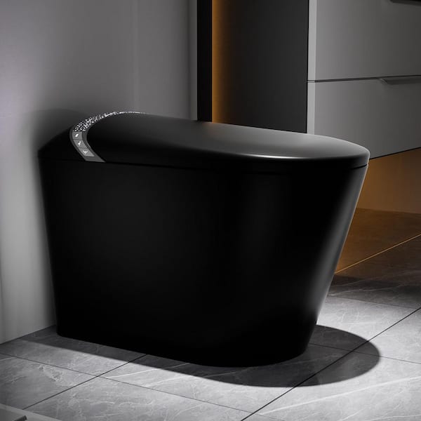 Elongated Bidet Toilet 1.28 GPF in Black with Auto Open/Close Seat,Foot Kick,LED Display,Night Light,Warm Water & Dryer