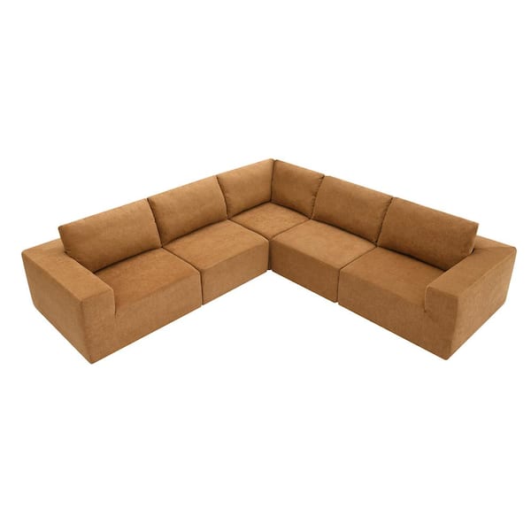 116 in. Square Arm Fabric L-Shaped Sofa with Free Combination in Brown (5-Pieces)