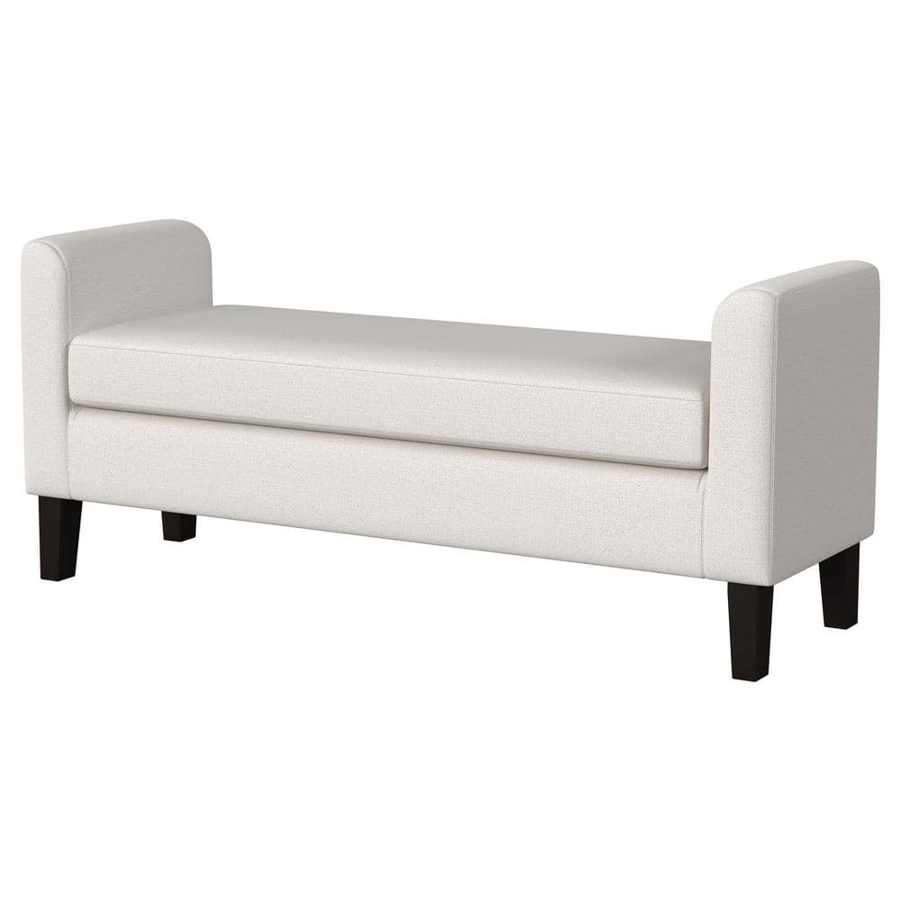 Vanilla Upholstered Transitional Bench with Armrests