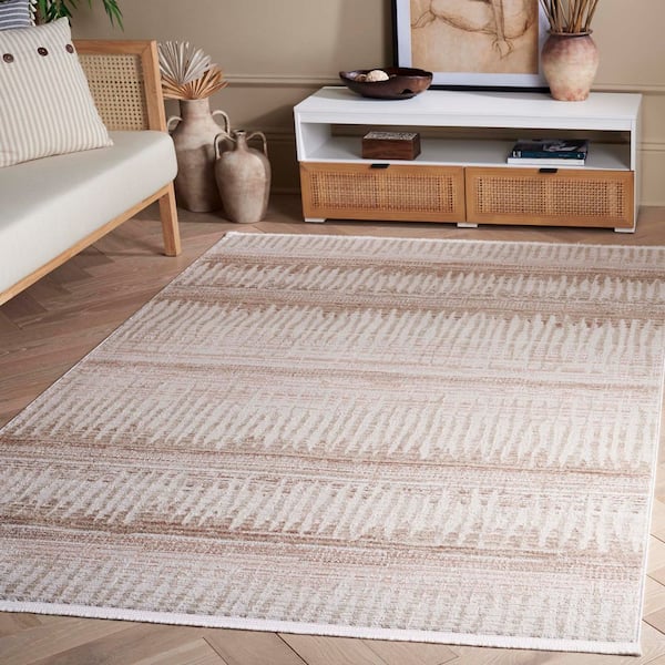 Mila 8 ft. x 10 ft. Ivory/Beige Gray Striped Distressed Area Rug