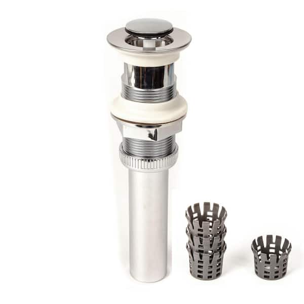 PF WaterWorks DecoDRAIN Push Open/Close Pop-Up Drain, ABS Body w/ Hair Catcher w/ Overflow, 1.3" Cap, 1.6-2.2" Sink Hole, Chrome