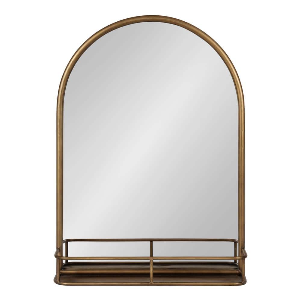Gold Arched Metal Wall Mirror with Shelf