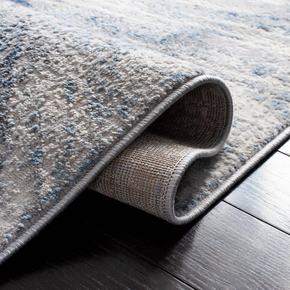 Amelia Round Grey and Blue Abstract Synthetic Rug