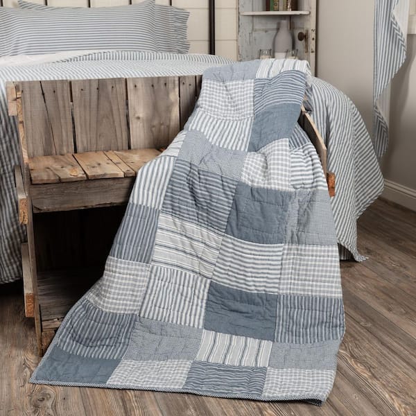 VHC BRANDS Sawyer Mill Blue Farmhouse Block Patchwork Quilted Cotton Throw