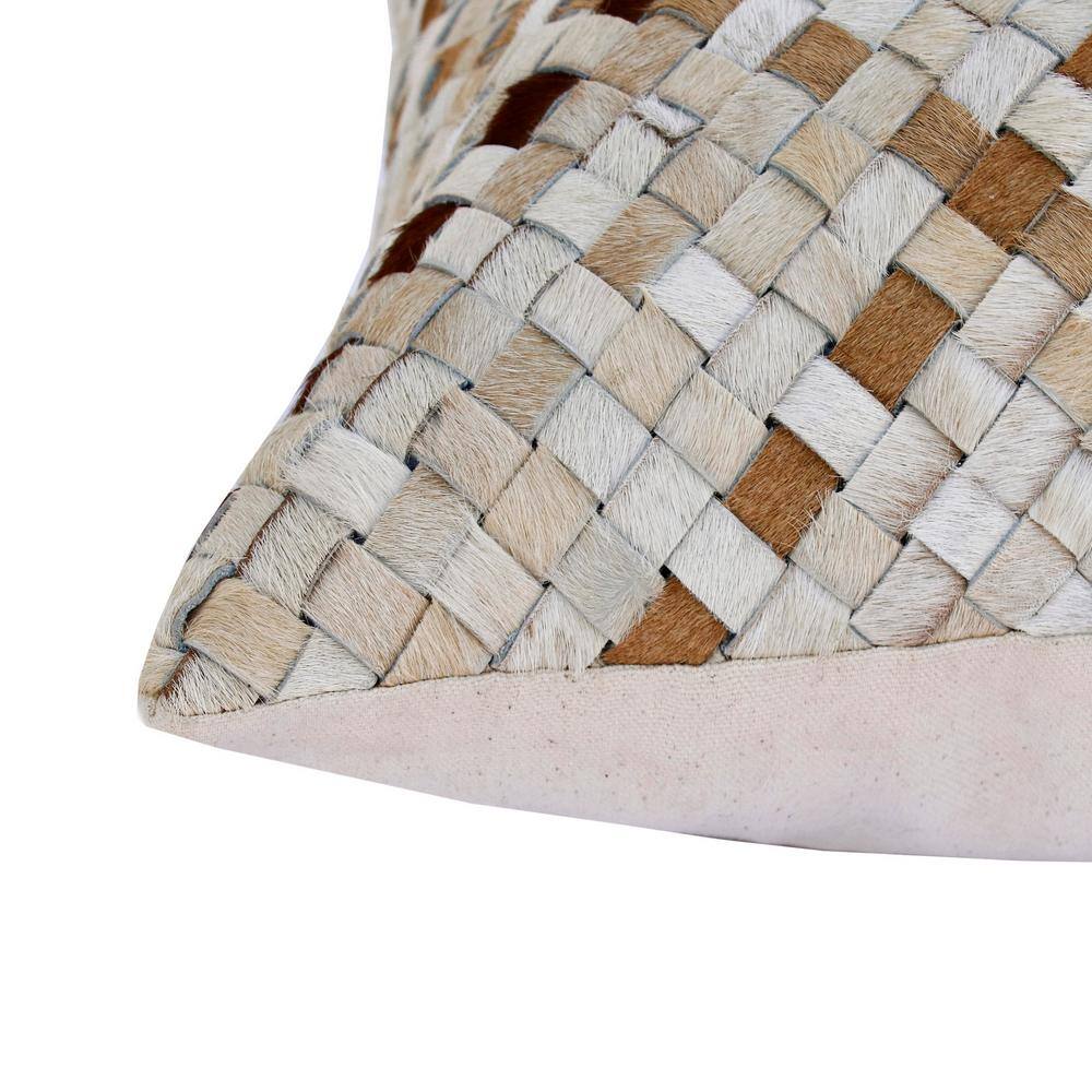 Ivory and Brown Textured Fur Throw Pillow
