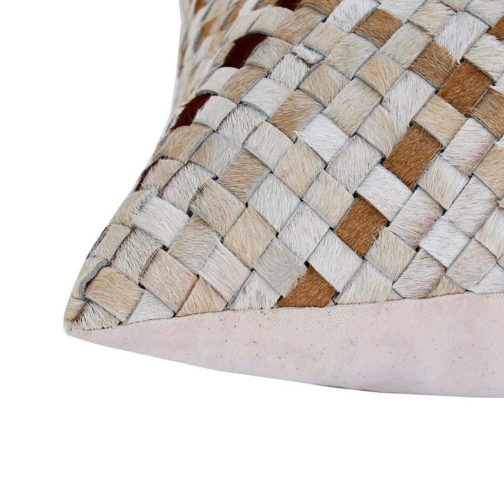 Ivory and Brown Textured Fur Throw Pillow