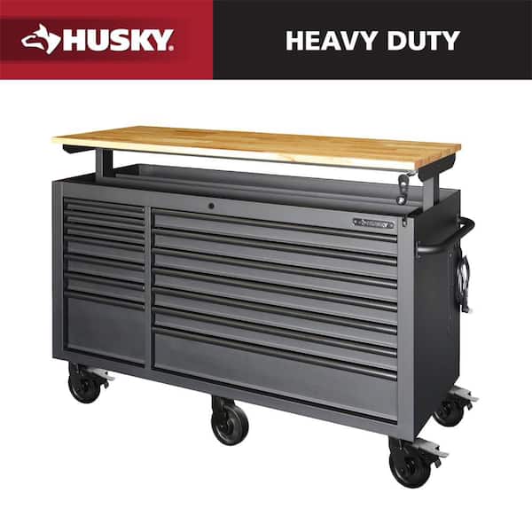Husky 42 in. W x 18.1 in. D 8-Drawer Black Mobile Workbench