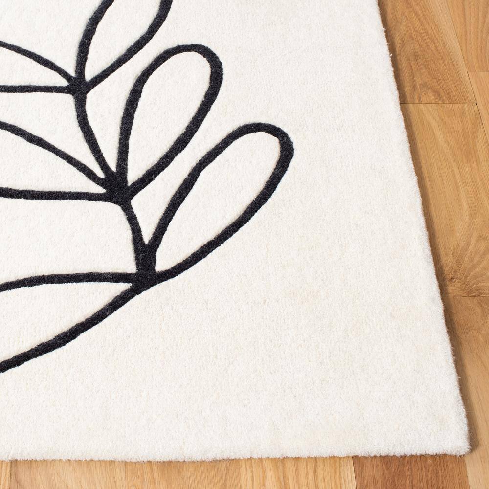 Handmade Art Deco Black Abstract Wool Area Rug, 4' x 6'