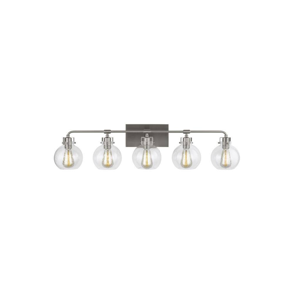 Clara 5-Light Satin Nickel Vanity with Clear Seeded Glass Shades