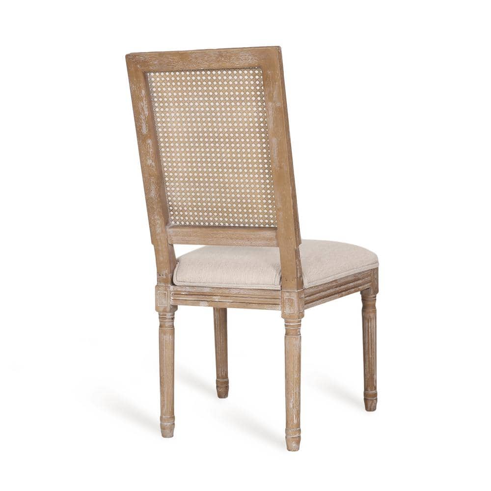 Elegant Beige Parsons Side Chair with Cane Backrest and Fluted Legs, Set of 2