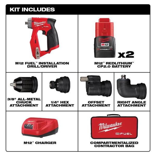 Milwaukee 2505-22 M12 FUEL Installation Drill/Driver Kit for sale online 