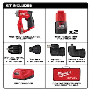 M12 FUEL 12V Lithium-Ion Brushless Cordless 4-in-1 Installation 3/8 in. Drill Driver Kit with 4-Tool Heads