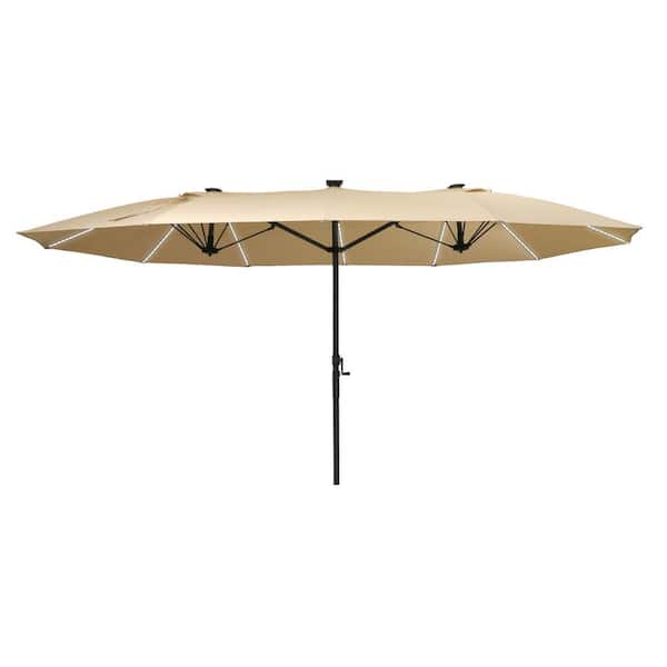 Mondawe 15 ft. Double Side Market Patio Umbrella in Beige with Fiberglass Ribs, 360° Illumination for Balcony, Yard