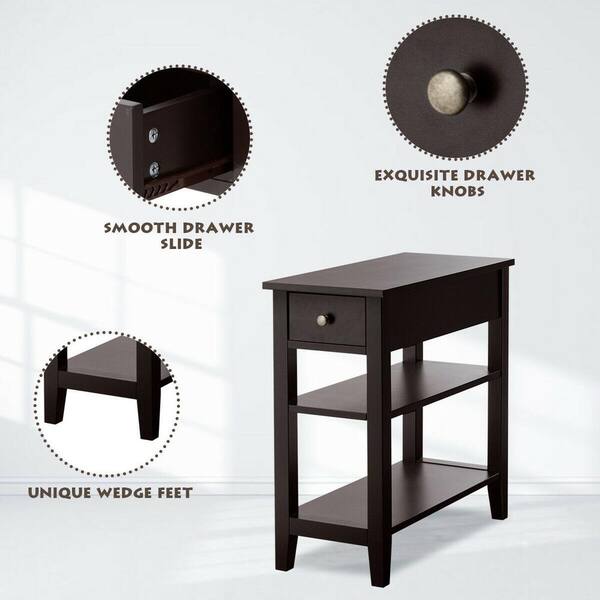 End Table Bedside Sofa Console Table Narrow Nightstand w/Drawer & Shelf Home 