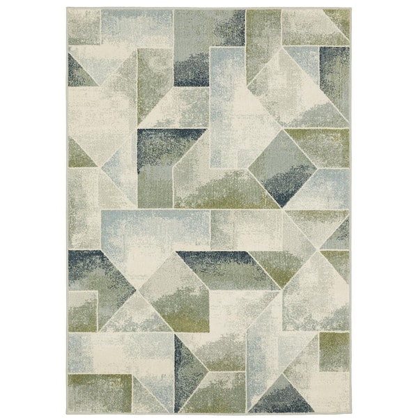 Brixworth Blue/Green 7 ft. x 9 ft. Geometric Distressed Polypropylene Indoor Area Rug