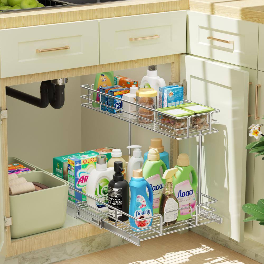 Silver 2-Tier Metal Pull-Out Under Sink Organizer