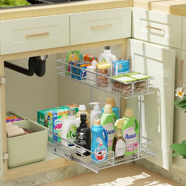  Under Sink Organizers and Storage, Double Sliding Pull Out  cabinet organizer for Bathroom Organization and Storage 2 Tier Kitchen Sink  Organizer Under Cabinet Storage Organizer with Slide Drawers: Home & Kitchen