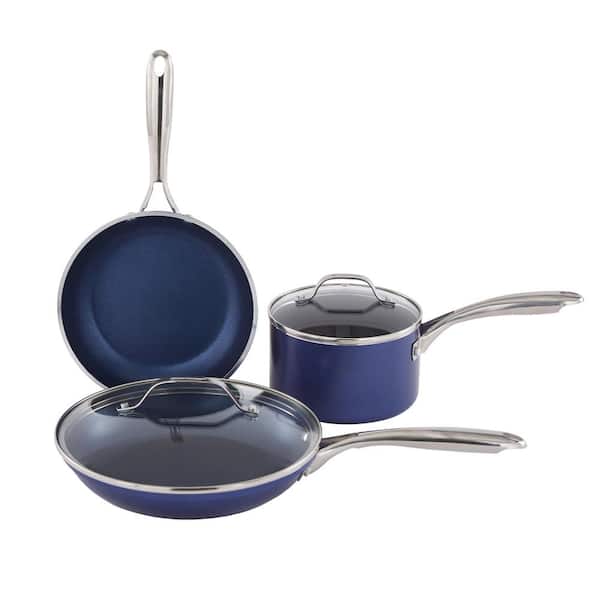 GRANITESTONE Classic Blue 5-Piece Aluminum Ultra-Durable Non-Stick Diamond  Infused Cookware Set with Glass Lids 7072 The Home Depot