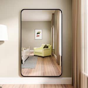 36 in. W x 60 in. H Rectangular Modern Wall Mount Mirror Black Aluminum Framed Full Length Mirror