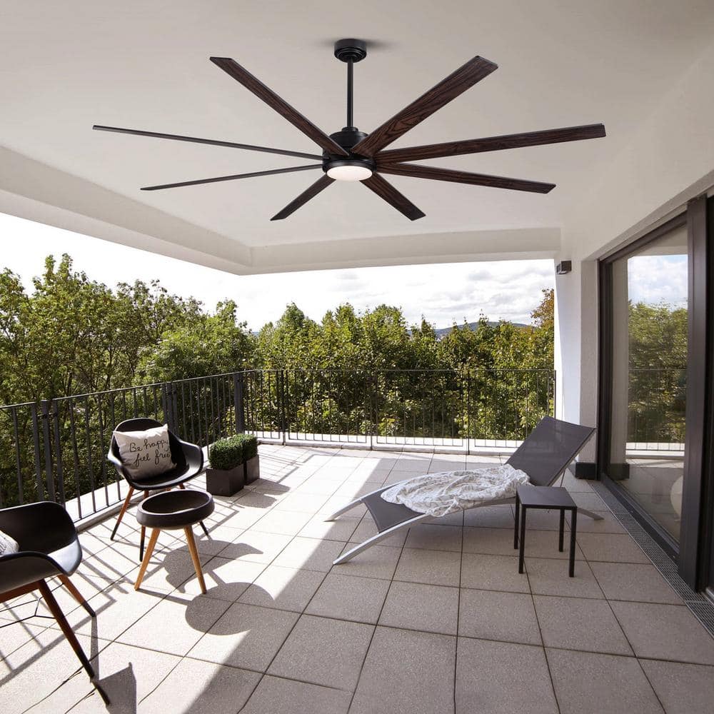 84'' Black Polycarbonate Industrial Ceiling Fan with LED Light and Remote