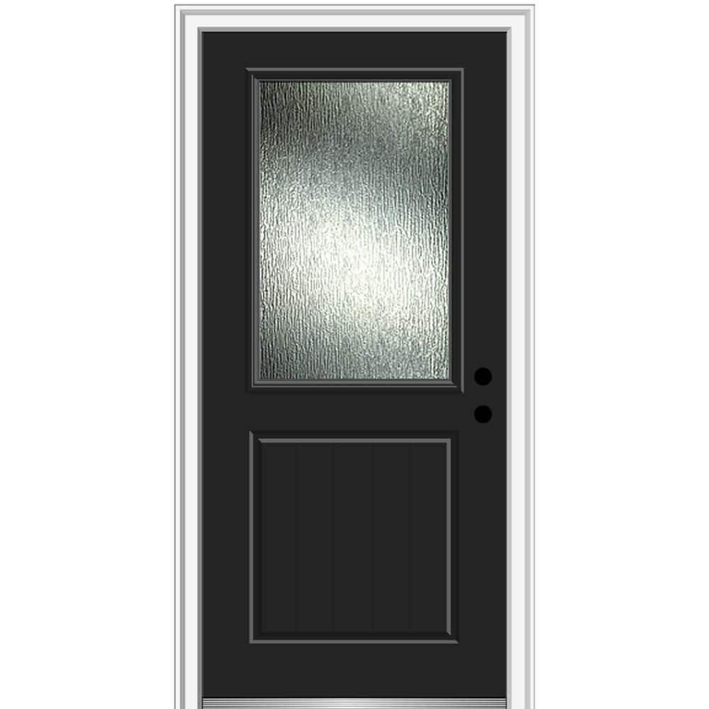 36 in. x 80 in. Left-Hand/Inswing Rain Glass Black Fiberglass Prehung Front Door on 4-9/16 in. Frame price history on PriceWatchPro
