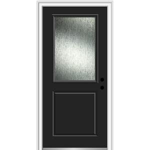 36 in. x 80 in. Left-Hand/Inswing Rain Glass Black Fiberglass Prehung Front Door on 4-9/16 in. Frame
