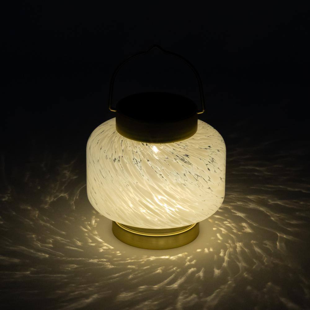 5.5'' White Glass Solar LED Outdoor Lantern