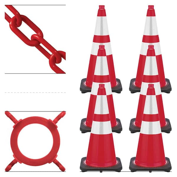 28 in. Red Reflective Traffic Cone and Chain Kit