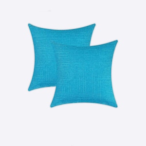 24 in. x 24 in. Blue Outdoor Waterproof Pillow Covers Throw Pillow (Pack of 2)