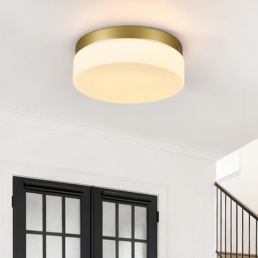 GMGSROM 11.4 in. LED Gold Flush Mount With Milky White Glass Shade