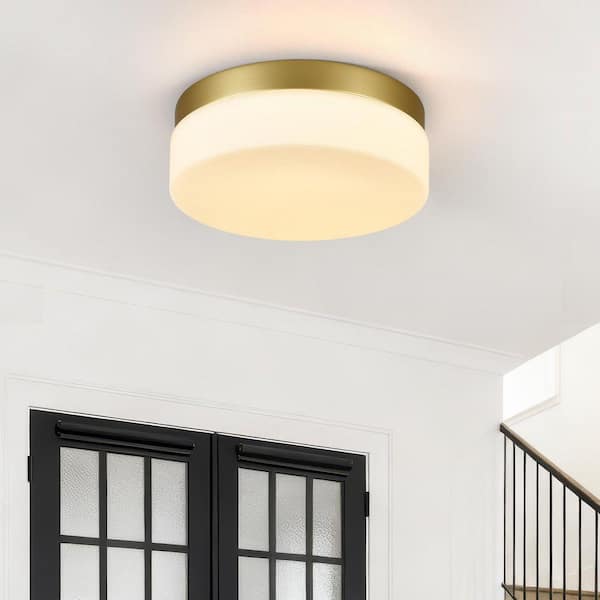 GMGSROM 11.4 in. LED Gold Flush Mount With Milky White Glass Shade