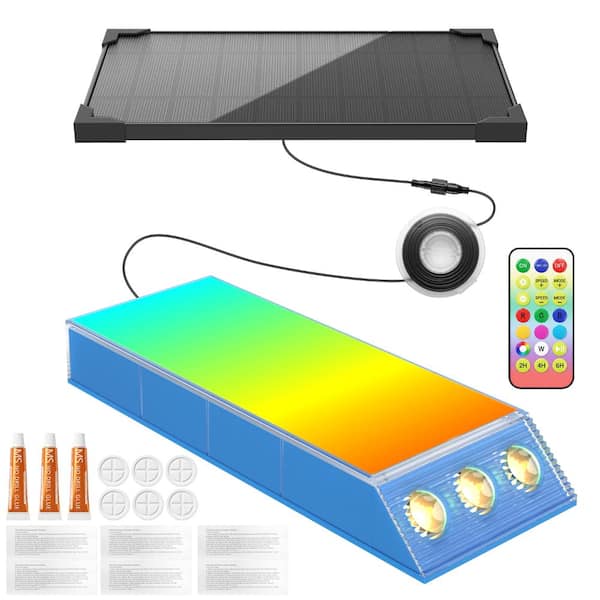 Solar Pool Lights with Remote IP68 Waterproof Magnetic Wall Light RGB Color Changing Timer 4 Brightness Levels