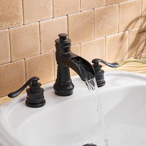 8 in. Waterfall Widespread 2-Handle Bathroom Faucet With Pop-up Drain Assembly in Spot Resist Matte Black