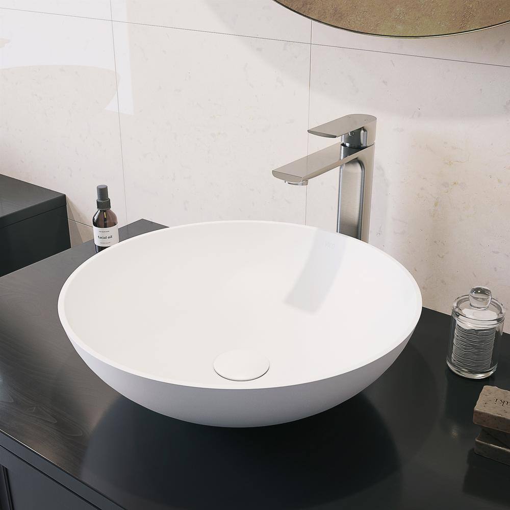 Lotus 16" White Matte Stone Round Above-Counter Vessel Sink
