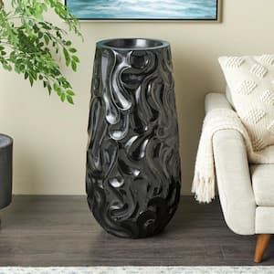 36 in. Black Large Wavy Textured Floor Resin Decorative Vase