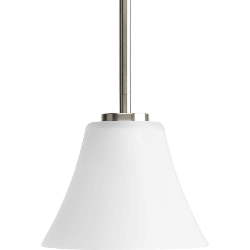 Bravo Collection 1-Light Brushed Nickel Mini Pendant with Etched Glass