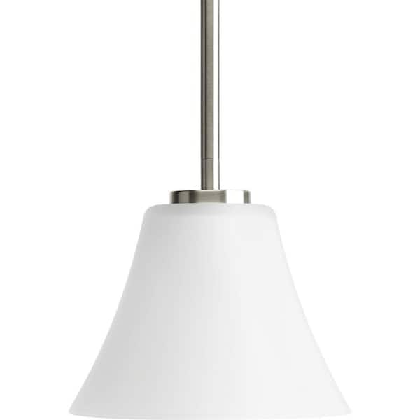Progress Lighting Bravo Collection 1-Light Brushed Nickel Mini Pendant with Etched Glass