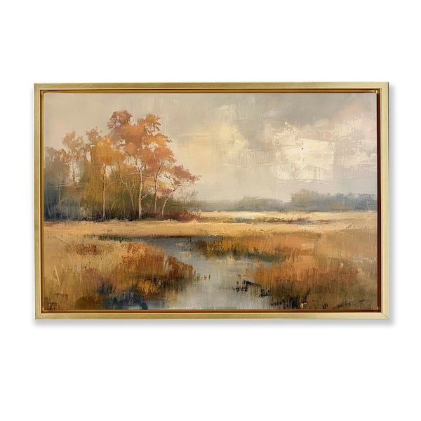 Stupell Industries Autumn Stream Landscape by LSR Design Studio Gold Floater Frame Nature Graphic Art Print 17 in. x 25 in.