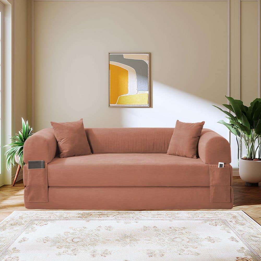 80 in. Pink 3-in-1 Convertible Queen Size Sofa Bed, Floor Sleeper Sofa with Corduroy Fabric, Pillows, No Assembly price history on PriceWatchPro