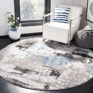 Craft Gray/Blue 4 ft. x 4 ft. Round Abstract Area Rug