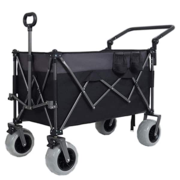 10.59 cu. ft. Steel Garden Cart, Multi-Functional Push-Pull Folding Wagon Cart with Rotating Handle & 9"x4" Beach Tires