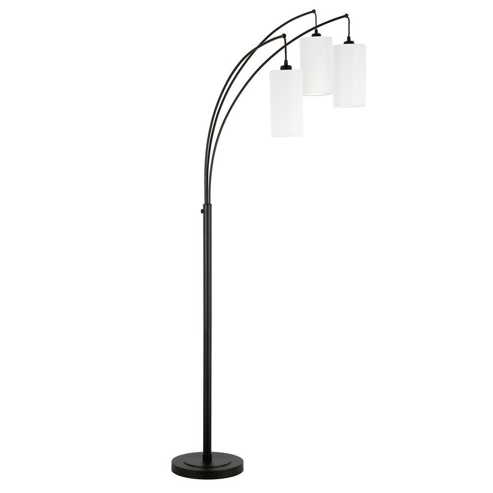 Adjustable Blackened Bronze Torchiere Floor Lamp with Linen Shades