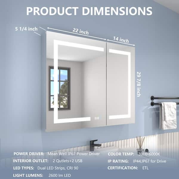 36 in. W x 30 in. H Rectangular Silver Aluminum Recessed/Surface Mount Medicine Cabinet with Mirror and LED