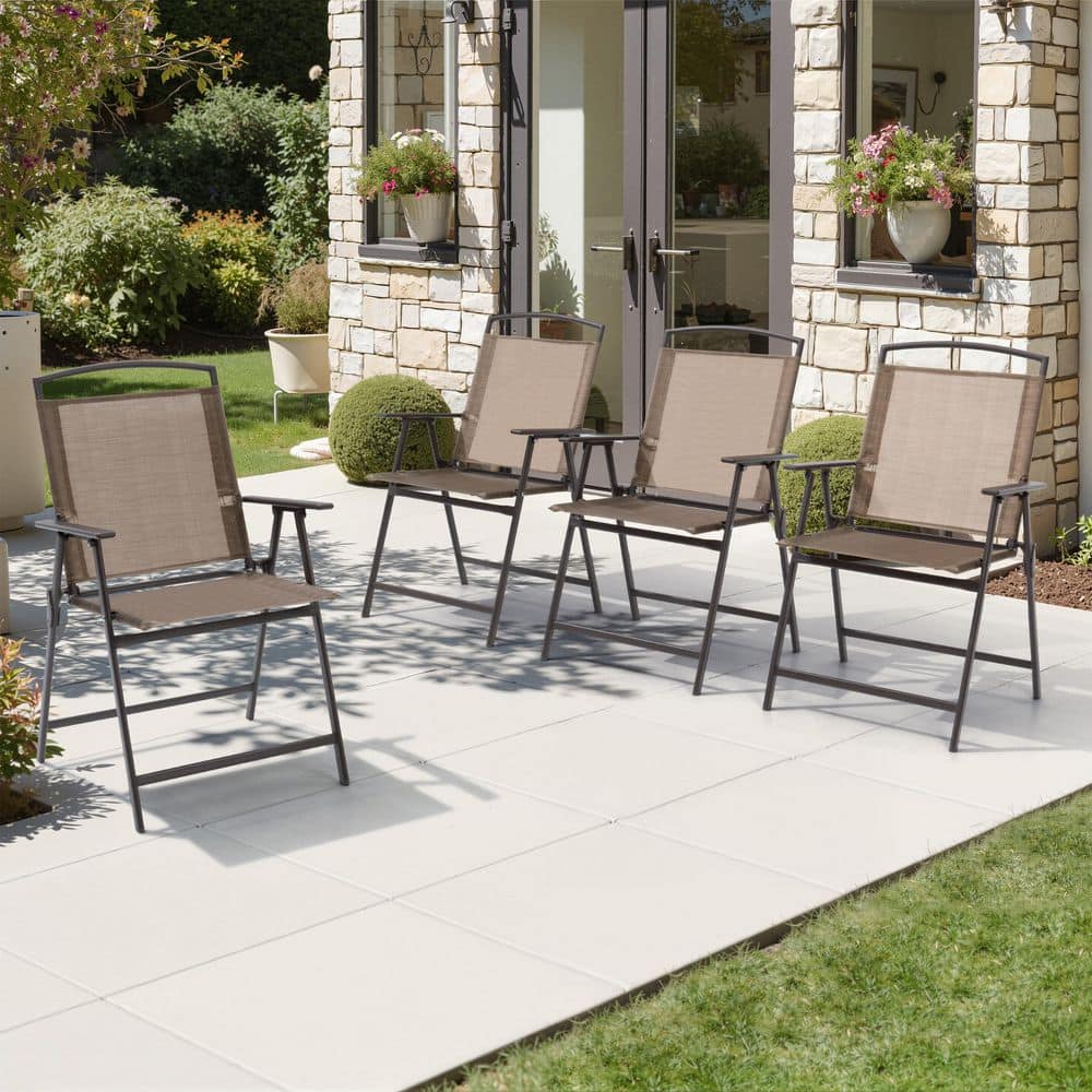 Set of 4 Brown Outdoor Folding Chairs with Metal Frame and Backrest for Garden price history on PriceWatchPro