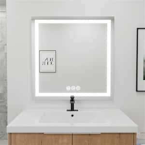 Anti 36 in. W x 36 in. H Anti-Fog Square Frameless Power Off Memory Function Wall Bathroom Vanity Mirror in Silver
