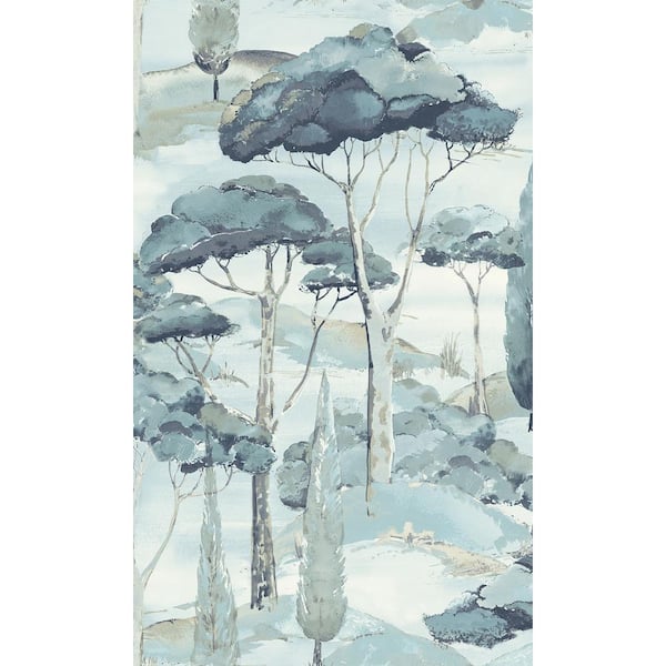 Walls Republic Blue Watercolor Scenic Tree Tropical Print Non-Woven Non-Pasted Textured Wallpaper 57 sq. ft.