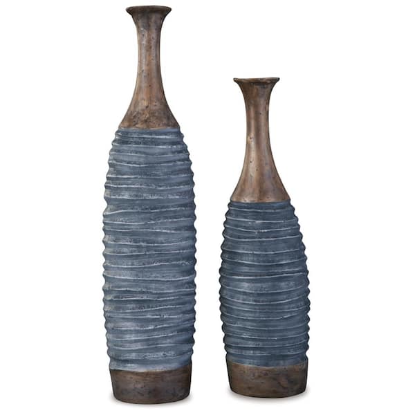 Signature Design By Ashley Blayze 32.5 in. Gray Composite Trumpet Decorative Vase Set of 2