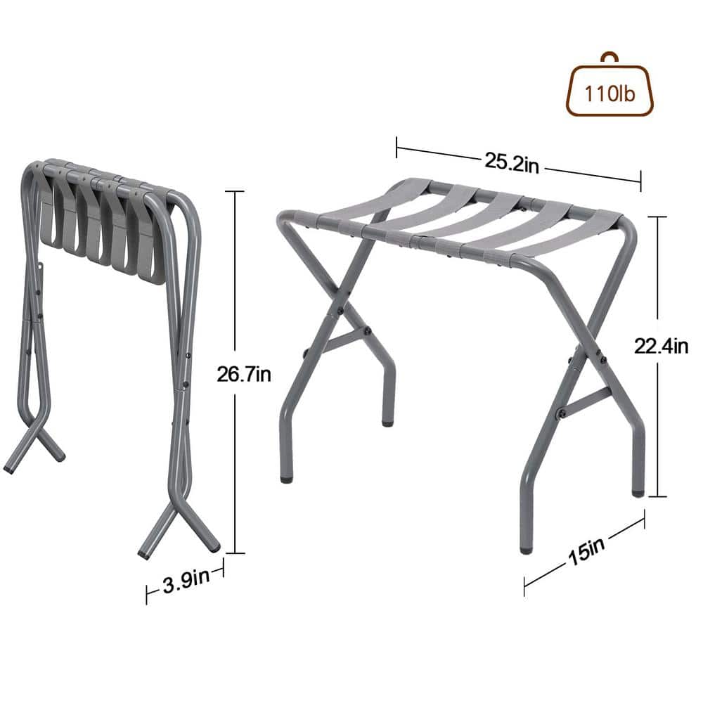 Gray Foldable Steel Luggage Rack Set with Nylon Straps