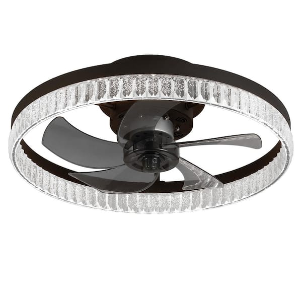Logmey 20 in. Flush Mount LED Indoor Brown Smart Ceiling Fan with Remote and Dimmable
